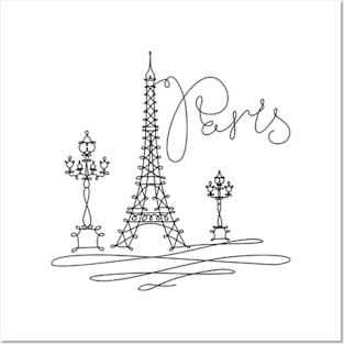 Paris France Eiffel Tower Line Art Posters and Art